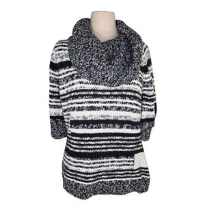 White House Black Market XL Cowl Neck Striped Sweater Black White Knit Top